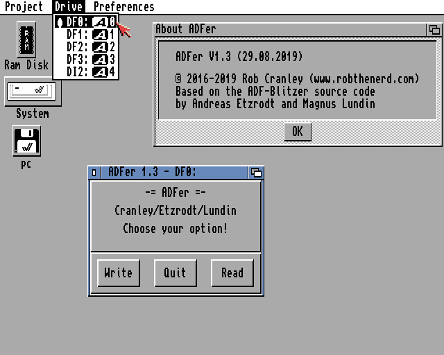 Amiga ADFer - způsob jak zapisovat na nebo číst z ADF souborů