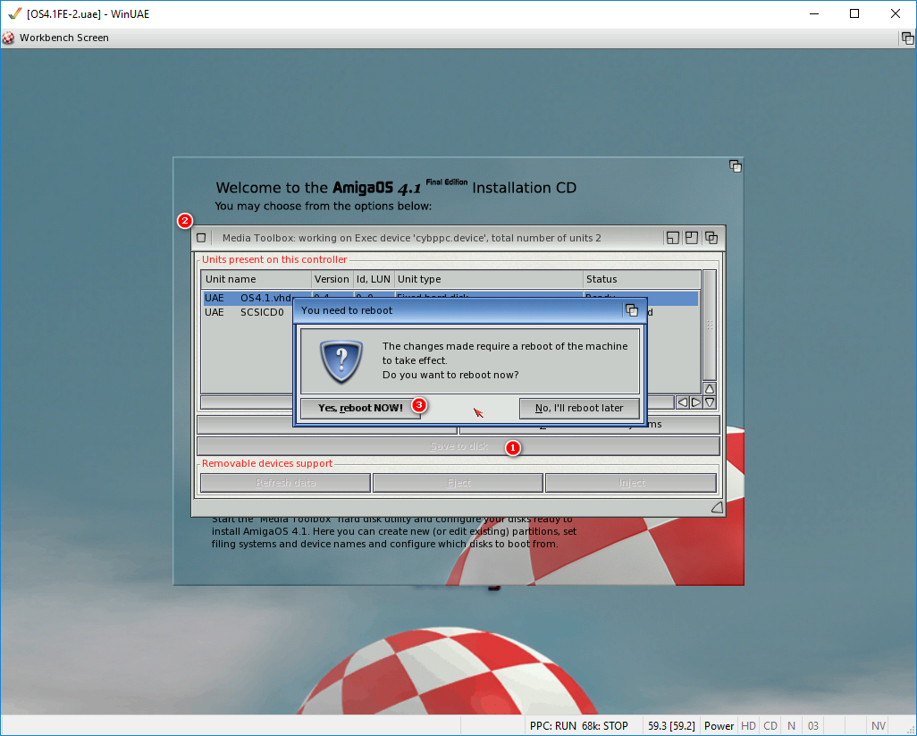 AmigaOS4.1 - závěrečné uložení a reboot