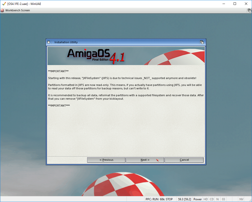 AmigaOS 4.1 - JXFileSystem (JXFS) není podporován