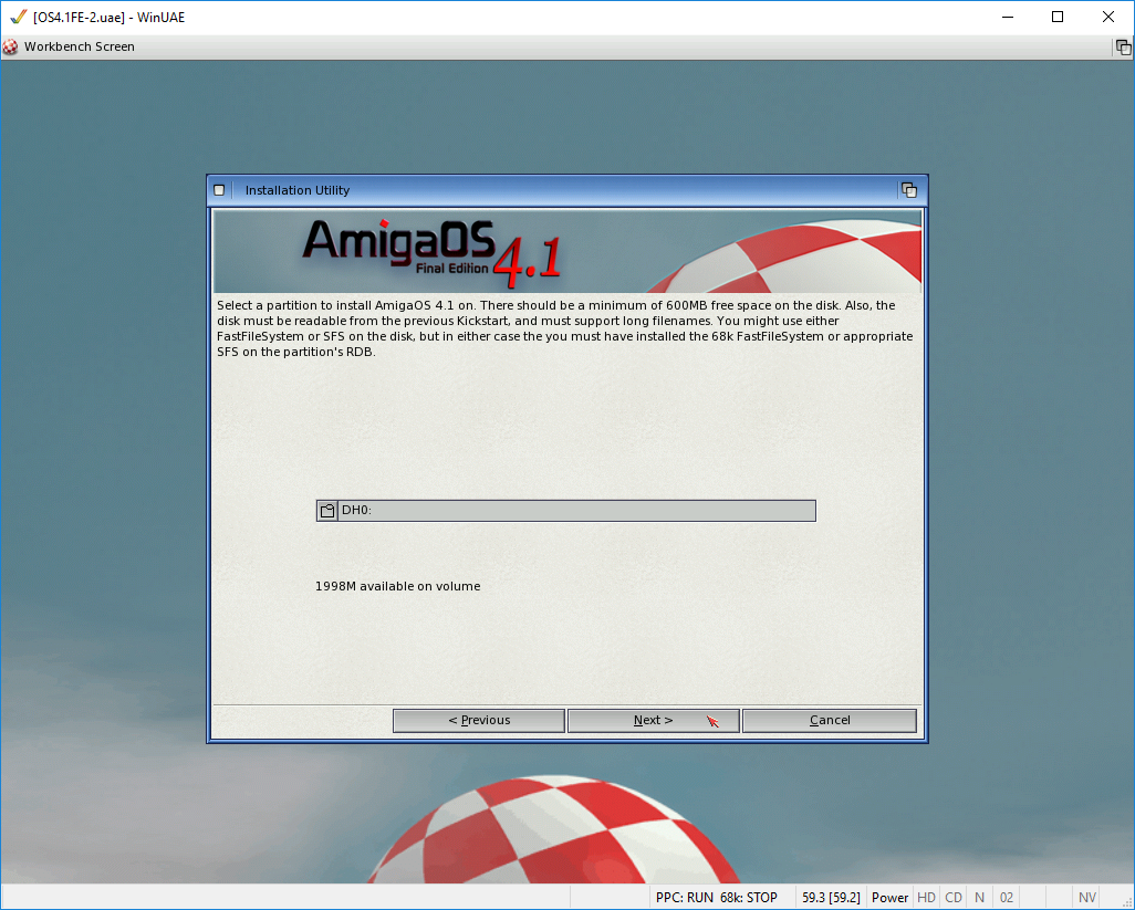 Volba umístění instalace systému AmigaOS 4.1