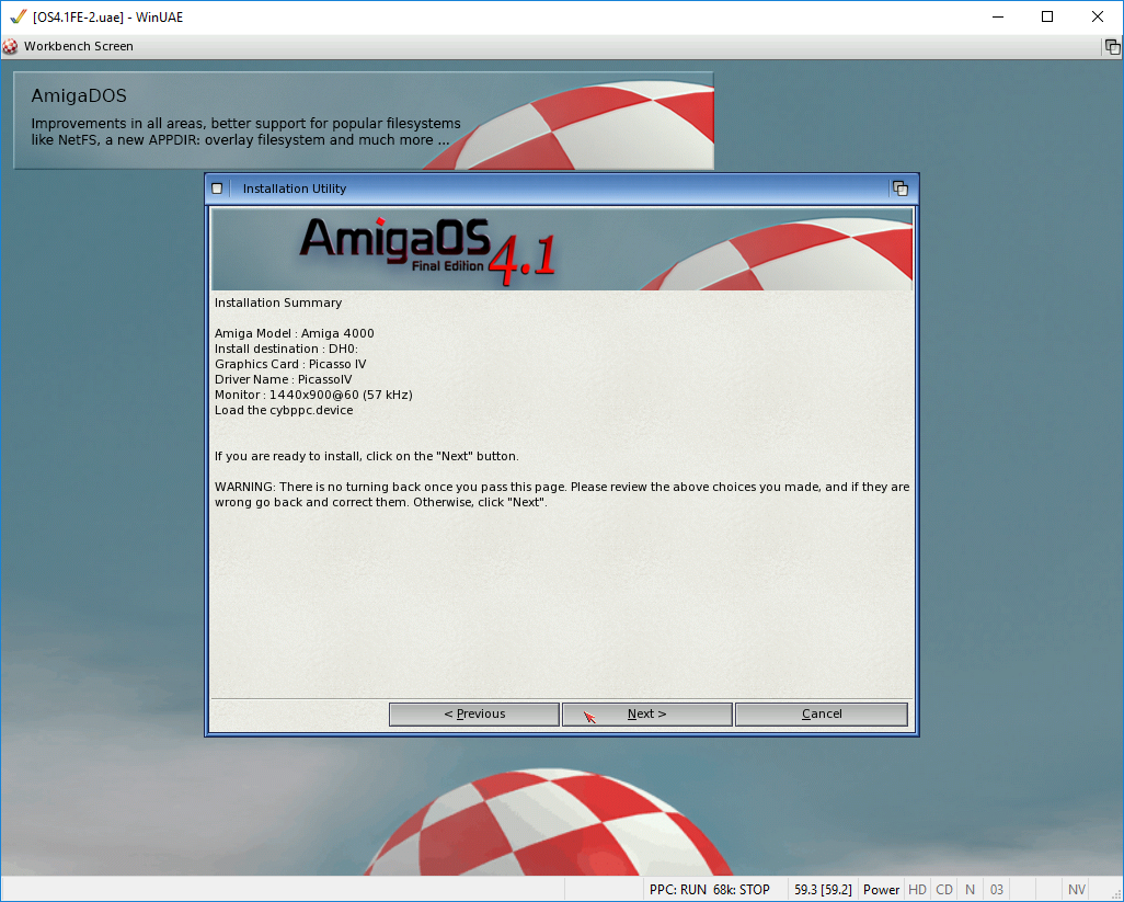 AmigaOS 4.1 - přehled nastavení instalace