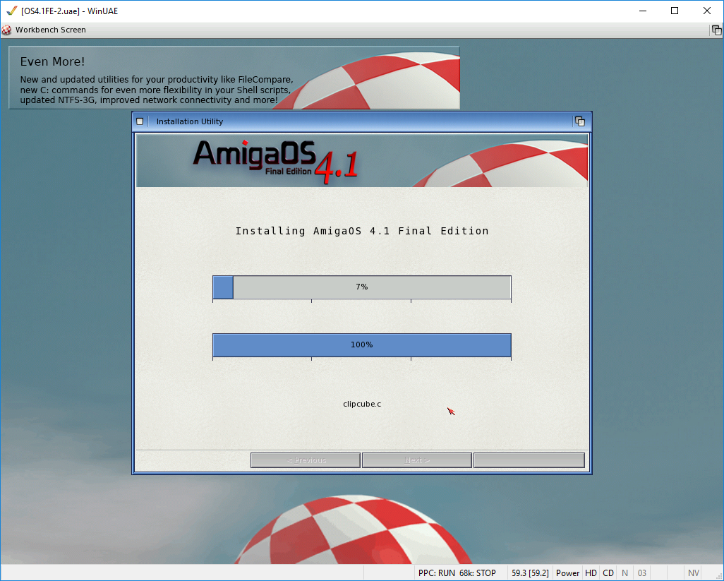 AmigaOS 4.1 - průběh instalace