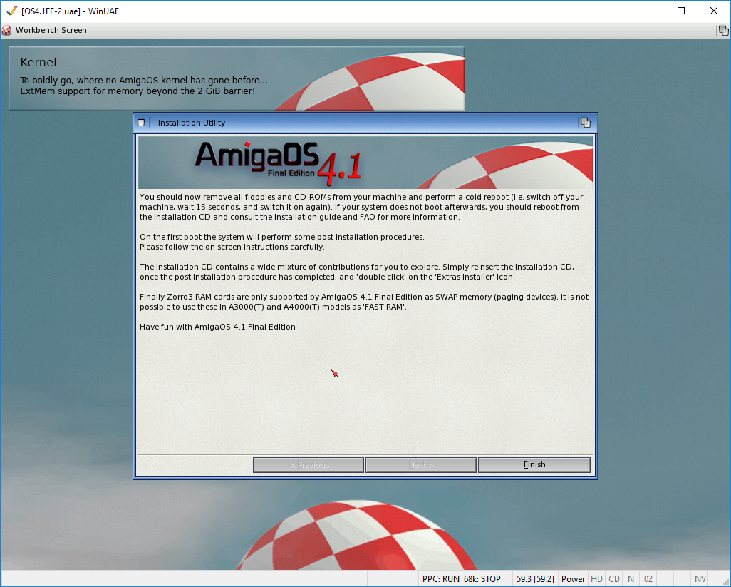 AmigaOS 4.1 - úspěšný konec instalace