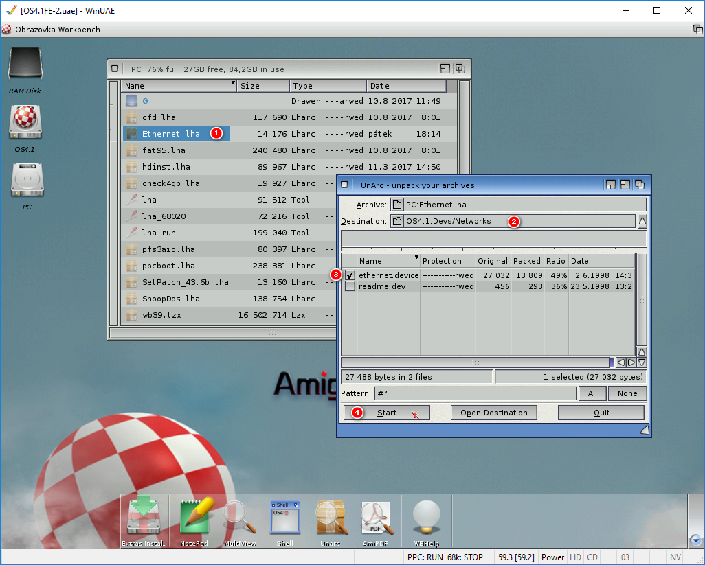 AmigaOS 4.1 - Rozbalení ovladače ethernet.device