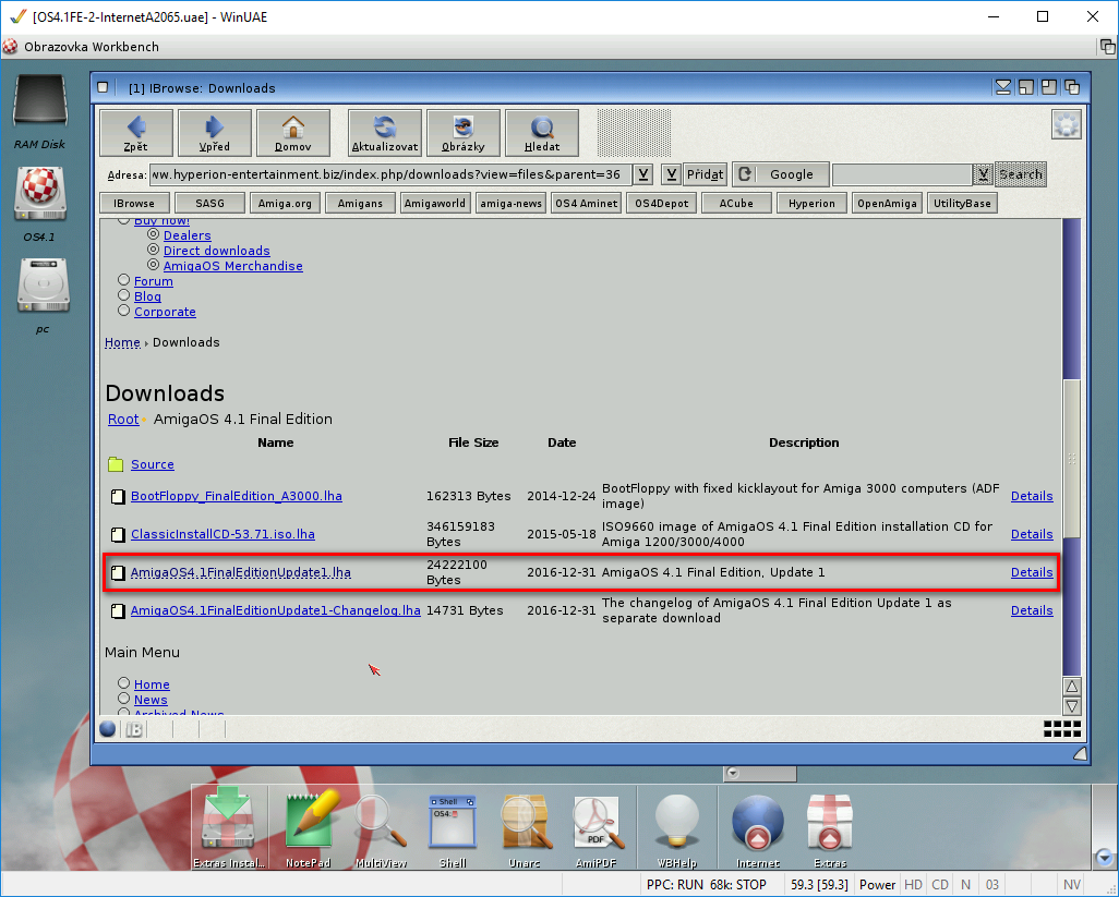 AmigaOS 4.1 - Aktualizace přes AmiUpdate