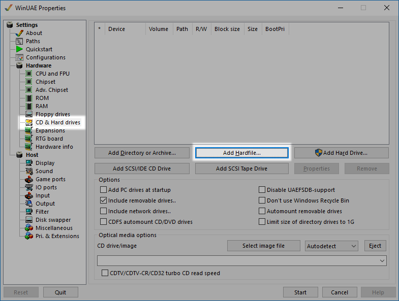 WinUAE - CD & Hard drives