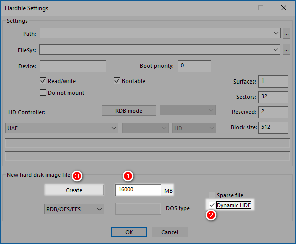 WinUAE - New harddisk image file