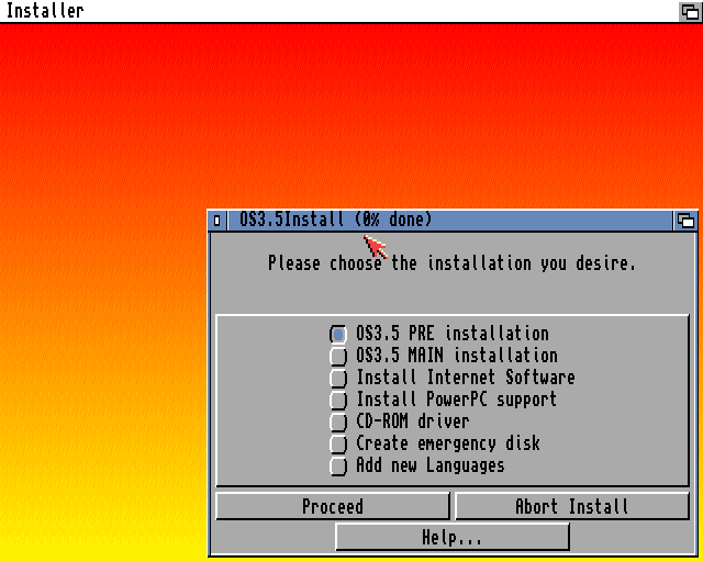 AmigaOS 3.5 - První fáze  instalace (PRE Installation)