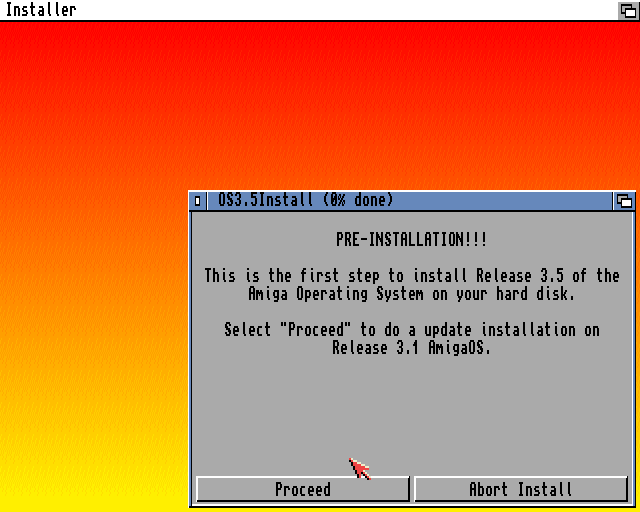 AmigaOS 3.5 - První fáze  instalace (PRE Installation)
