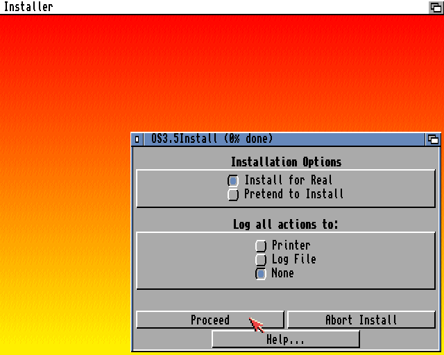 AmigaOS 3.5 - První fáze  instalace (PRE Installation)