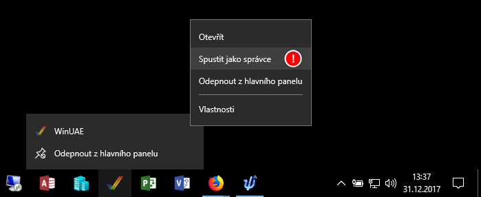 Spuštění WinUAE v admin režimu