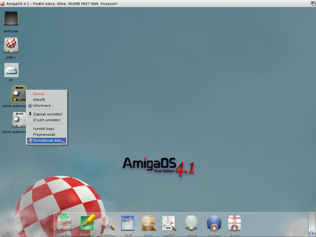 AmigaOS 4.1 - formátování disku