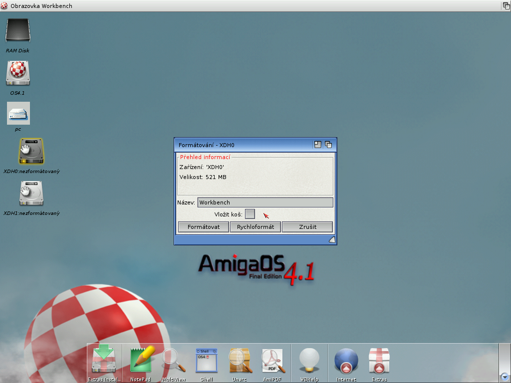 AmigaOS 4.1 - formátování disku