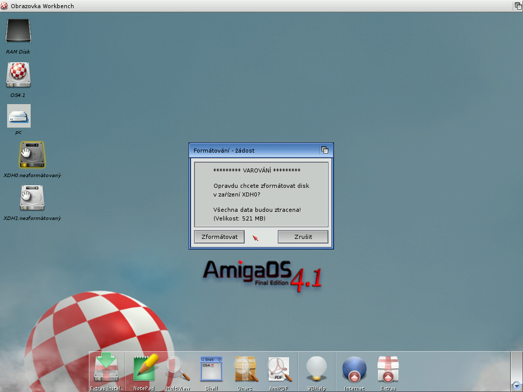 AmigaOS 4.1 - formátování disku