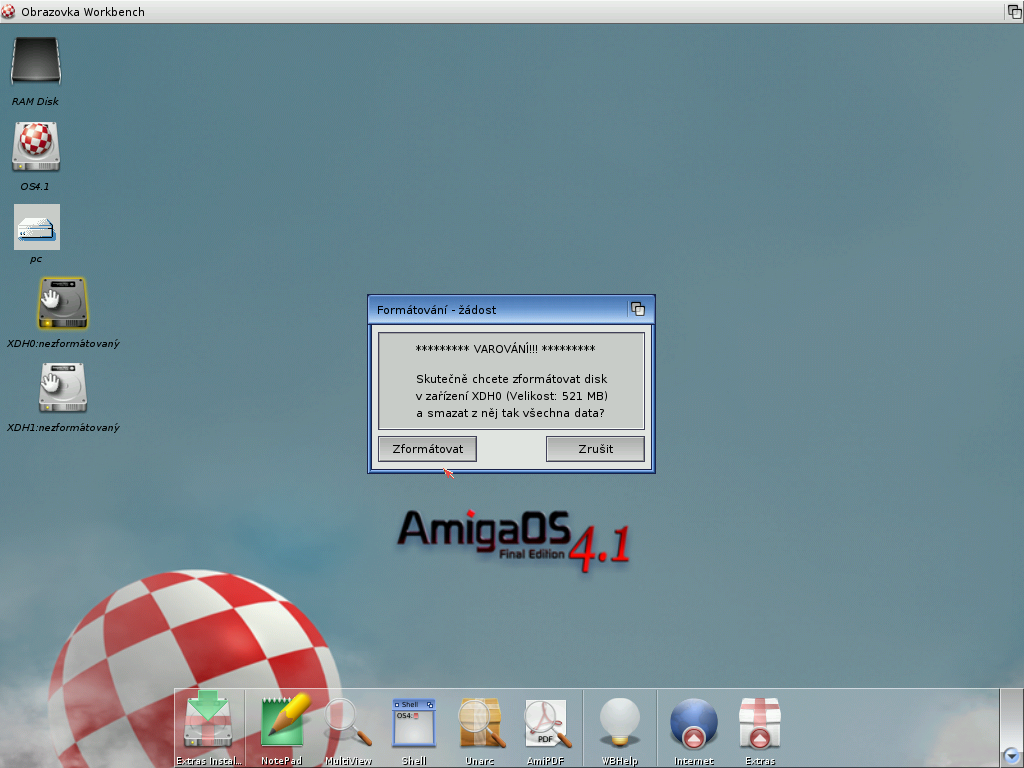 AmigaOS 4.1 - formátování disku