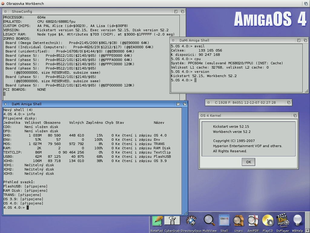 AmigaOS 4.0 - obrazovka Workbenche