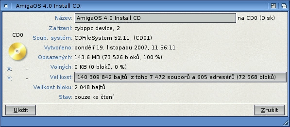 Velikost instalačního cd AmigaOS 4.0, počet adresářů a souborů